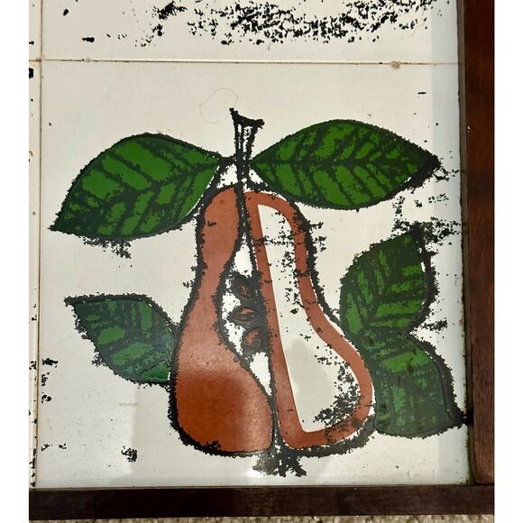 Vintage Midcentury Porcelain Fruit Trivet Tray Board Kitchen Heavy Duty Footed - Picture 5 of 6